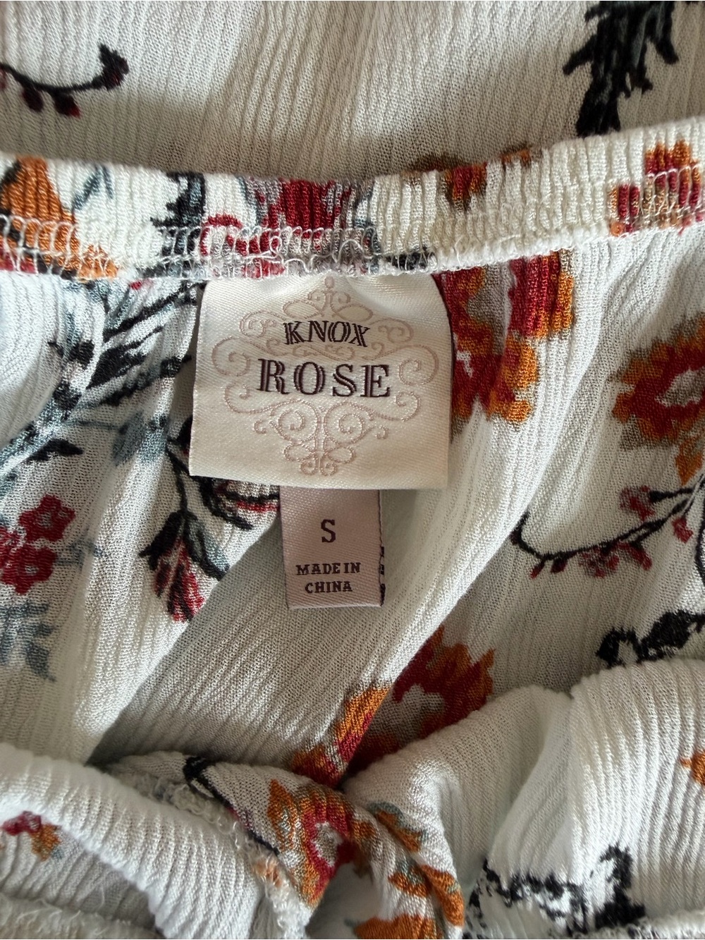 Knox Rose Cream Floral Off-Shoulder Blouse with Rust and Black Accents - Picture 3 of 3